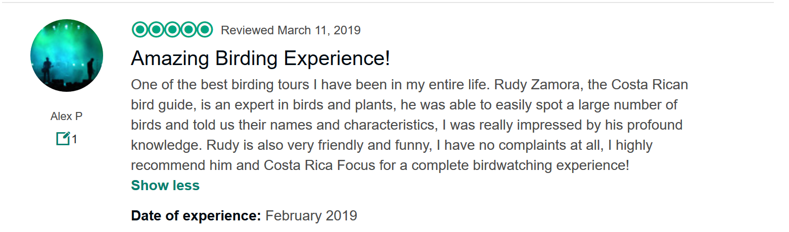 Amazing Birding Experience: Costa Rica Focus, Rudy Zamora Review-2019