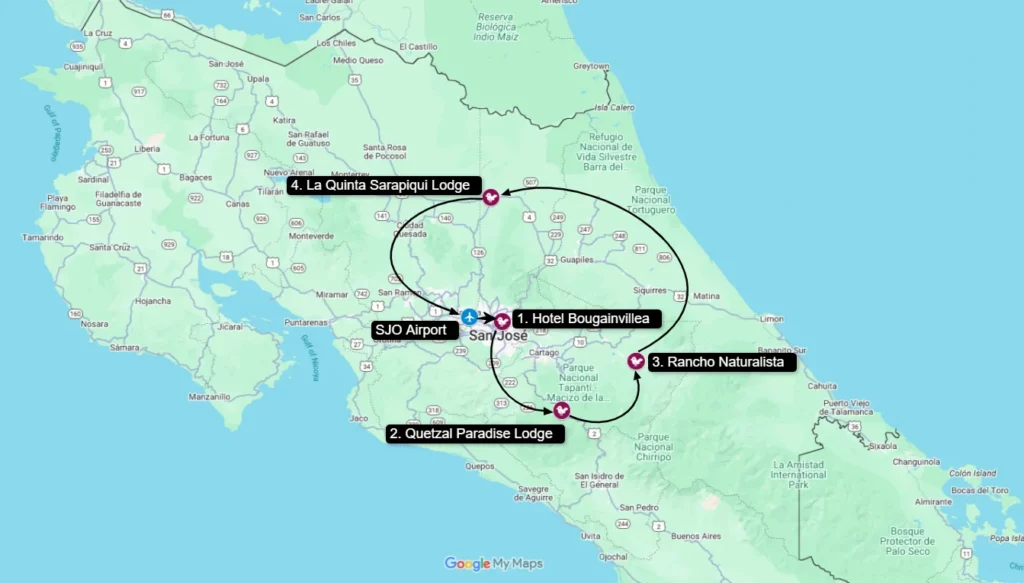 Photography Getaway Costa Rica Tour Map